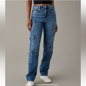 AE Super Stretch High Rise Baggy Straight Cargo Jean